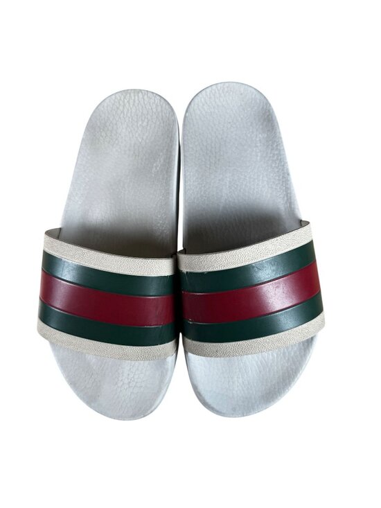 Gucci Men\'s Pursuit \'72 White Rubber Pool Slides Green/Red Web Size UK 5 US 6 main image 4